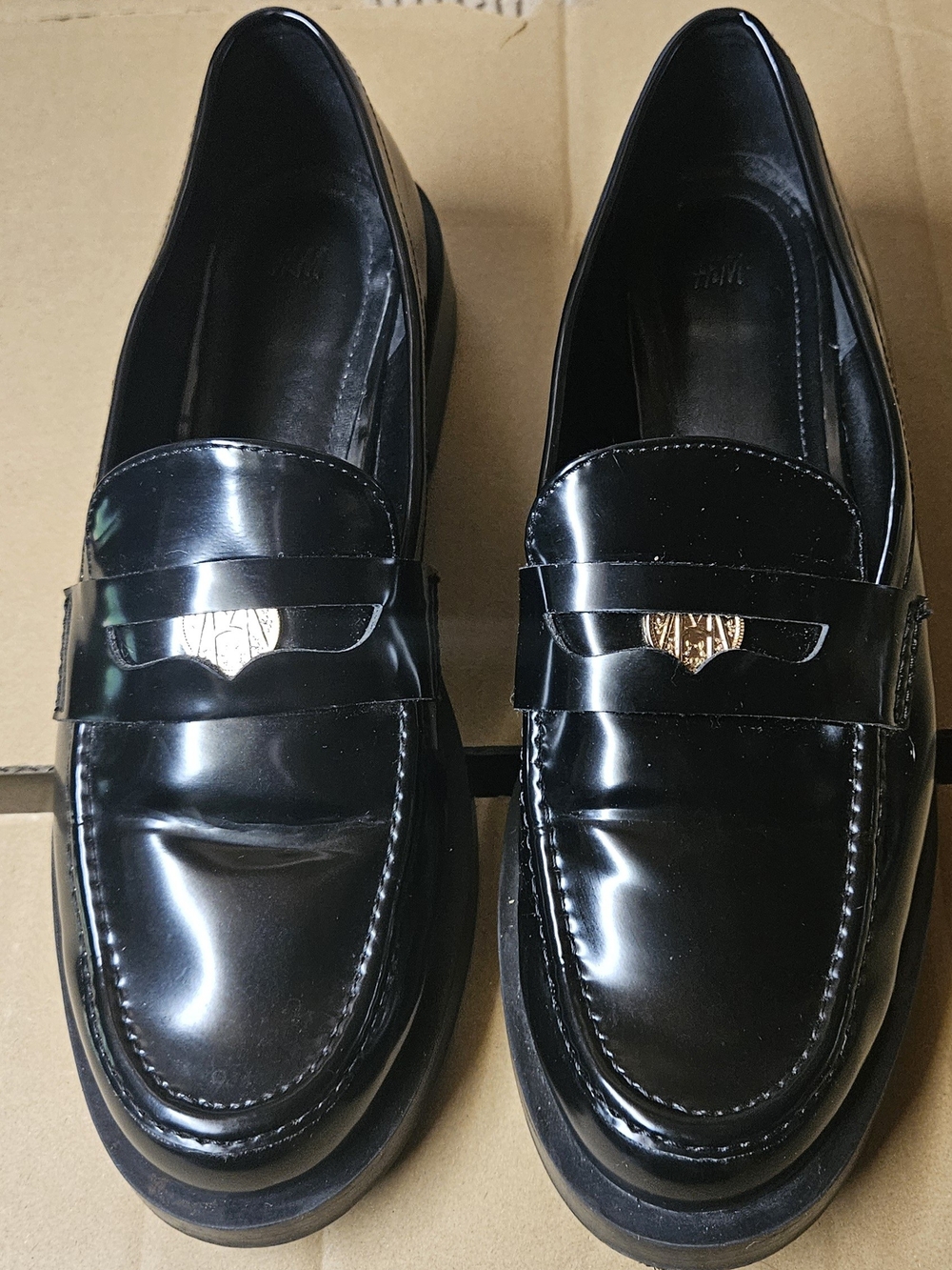 Black Woman's Penny Loafers with Gold Accent